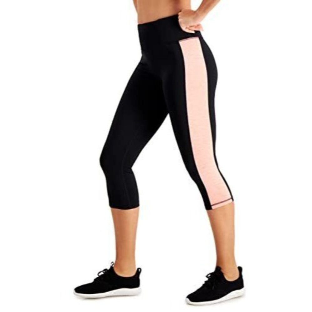 Ideology Women's Colorblocked Cropped Leggings (Noir Peachberry, X-Small)
